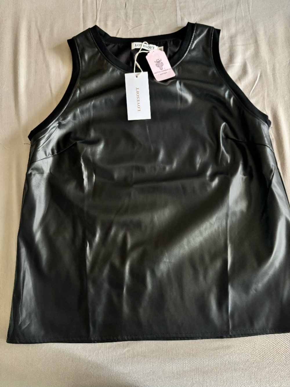 NWT LOVESOFT Faux Leather Sleeveless Tank Top Black | Medium, Large or XL